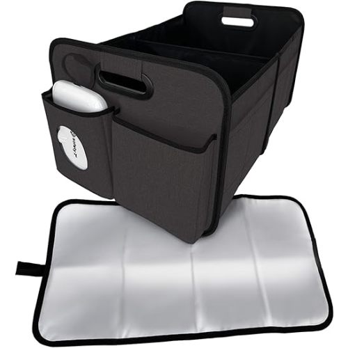 Safety 1st Trunk Organizer and Diaper Changing Station for Car, Baby Diaper Caddy with Wipes Case, Changing Pad, Movable Dividers, Collapsible Design, Black