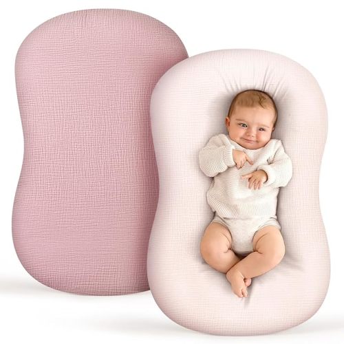 Termichy Baby Lounger Covers Muslin: Soft and Breathable Slipcover for Snuggle Me Lounger - Machine Washable & Zipper-Free for Safe Daily Use - Pink & Blush for Girls