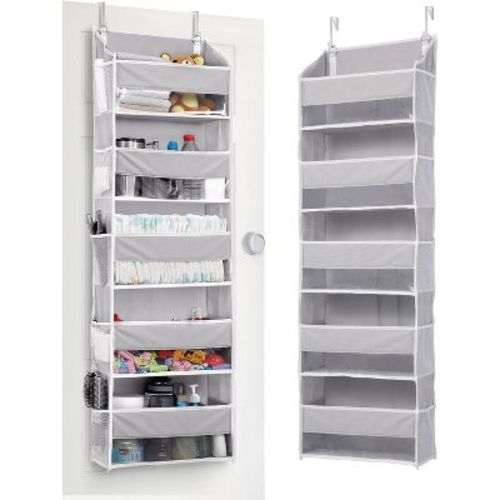 Over-Door Organizer with Clear Windows, 44 lb Capacity - 5 Large Pockets & 10 Mesh Side Pockets for Toys, Shoes, Diapers Grey 1