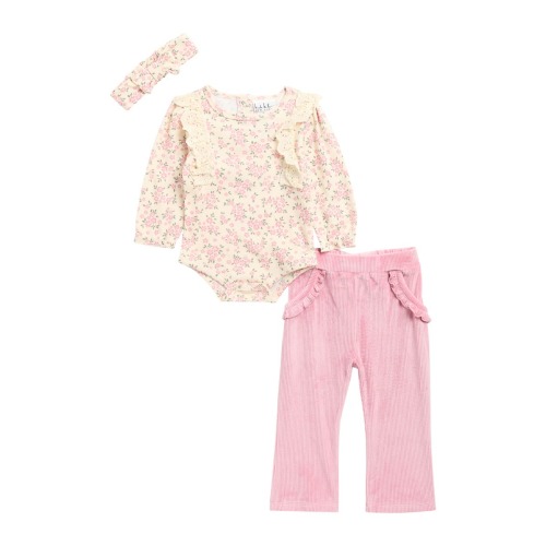 Nicole Miller Floral Long Sleeve Bodysuit, Pants & Headband Set | Nordstromrack