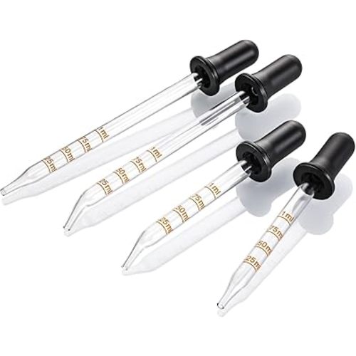 4 Pack, 1 mL Glass Eye Dropper with Measurement - Long & Short, Bent & Straight Tip Calibrated Glass Medicine Droppers, Accurate Dose Pipette Dropper for Essential Oils, Feeding, Ear, Lab, Health Care