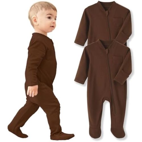 Baby Pajamas with Mitten Cuffs, Footie Infant Sleeper with Long Sleeve & 2 Way Zipper, Cotton Baby Sleep and Play 0-12 Months