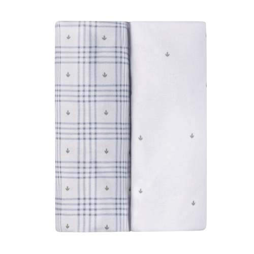 Waterproof Crib Sheets – Blue - Floral Plaid Collection