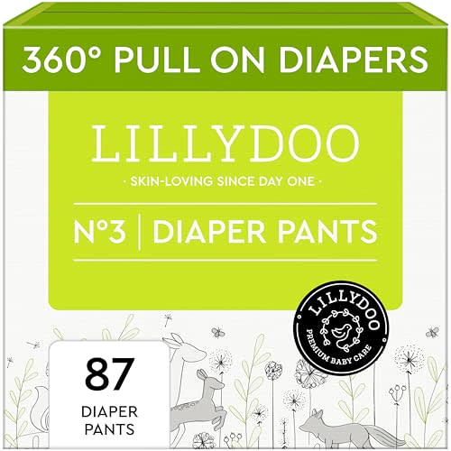 LILLYDOO Diaper Pants Toddlers - Size 3 (13-22 lbs), Half-Monthly Supply (87 Count), Skin-Friendly, Ultrasoft, Chlorine-Free, Snug Fit & Absorbent Pull On Diapers