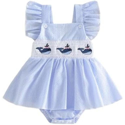 Amnnchya Baby Girl Summer Clothes Cute Bee Fly Sleeve Smocked Romper Dress Jumpsuit Newborn Infant Girls Spring Dresses