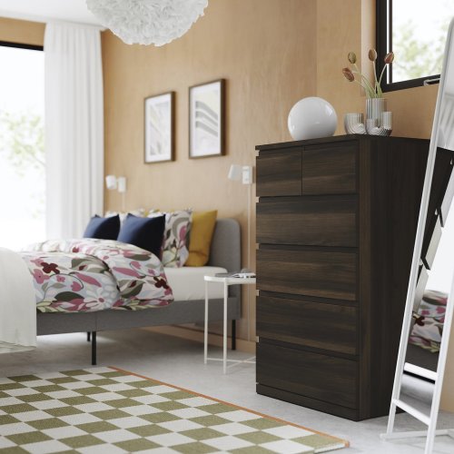 STORKLINTA 6-drawer dresser - dark brown/oak effect anchor/unlock function 27 1/2x18 7/8x47 1/4 "