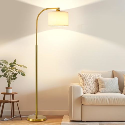 Floor Lamp for Living Room with Remote,Dimmable Tall Standing Lamps,Modern Floor Light with Smart RGB Bulb,App Control,3 Color Temperatures,Fabric Shades,Gold Floor Lamp for Bedroom Office Corner
