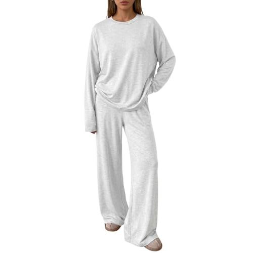 Trendy Queen Womens 2 Piece Fall Lounge Sets Oversized Tops Wide Leg Pants | Airport Travel Outfits,Comfrt Matching Clothes,Winter Sweatsuit,Workout Tracksuit for Gym,Fashion 2026,Everyday Wear