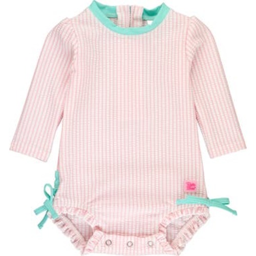 Girls Seersucker Long Sleeve UPF50+ One Piece Rash Guard, 0-3M