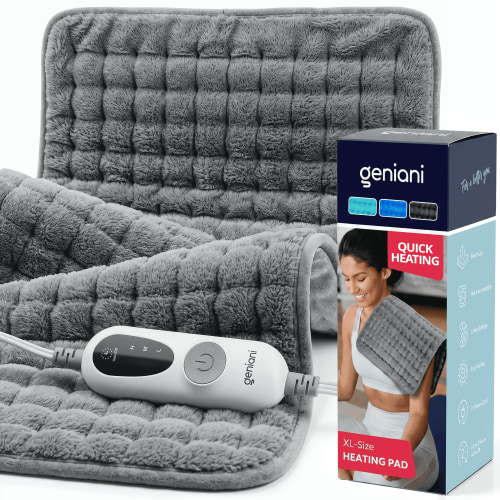 Geniani Electric Heating Pad for Back Pain Relief, Heat Pad with 6 Heat Settings & 4 Timer Presets, Auto Shut Off, Machine Washable, Ultra Soft Hot Pad, (12"x24", Navy Gray)