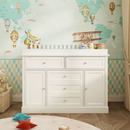 Famapy Baby Changing Table Chest of Drawers Edge Protection Top Upholstery White