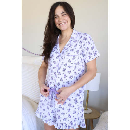 Women's Two Piece Short Lounge Set in Amethyst Garden | Caden Lane