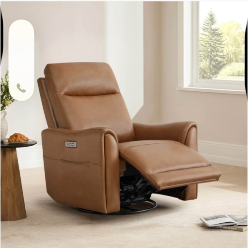 James Modern Genuine Leather Power Swivel Glider Recliner