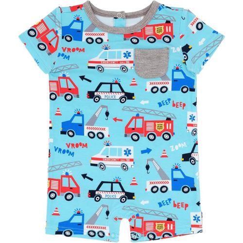 Little Sleepies Short Sleeve Pocket Shorty Romper for Boys, Soft Viscose from Bamboo One Piece, Baby Clothes