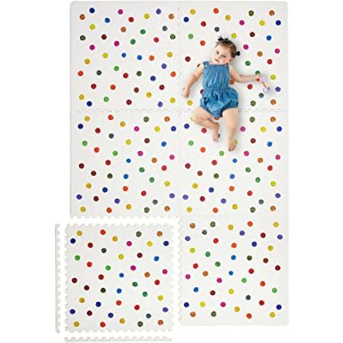 Yay Mats Stylish Extra Large Baby Play Mat. Soft, Thick, Non-Toxic Foam Covers 6 ft x 4 ft. Expandable Tiles with Edges Infants and Kids Playmat Tummy Time Mat (Cassia Polka Dot)