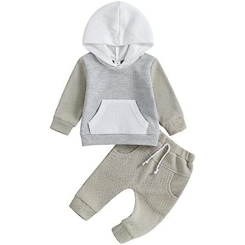 Baby Boy Clothes Set Color Block Long Sleeve Hooded Sweatshirt Pant Sweatsuit Infant Fall Winter Outfits