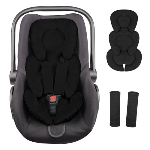 GFU Infant Car Seat Insert Head and Body Support, Reversible Newborn Insert for Carseat with Strap Pads, Soft Stroller Cushion Pillow Insert for Boys and Girls, Fits for Stroller, Swing, Black