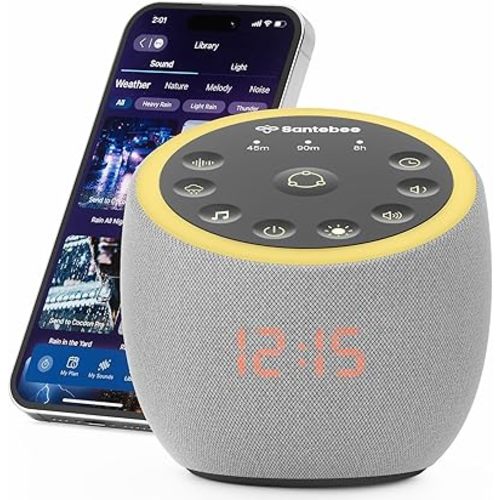 Santebee White Noise Sound Machine for Sleeping, 388 Soothing Sounds, Cocoon Pro 2 Smart APP Control, Custom Buttons Bedside Dimmable Alarm Clock Night Light, for Adults Baby Kids Lullaby