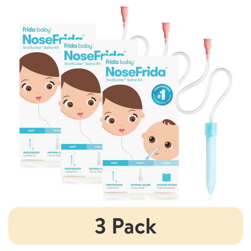 (3 pack) Frida Baby NoseFrida SnotSucker Saline Kit with Nasal Aspirator with Saline Nasal Spray, 3 Pieces