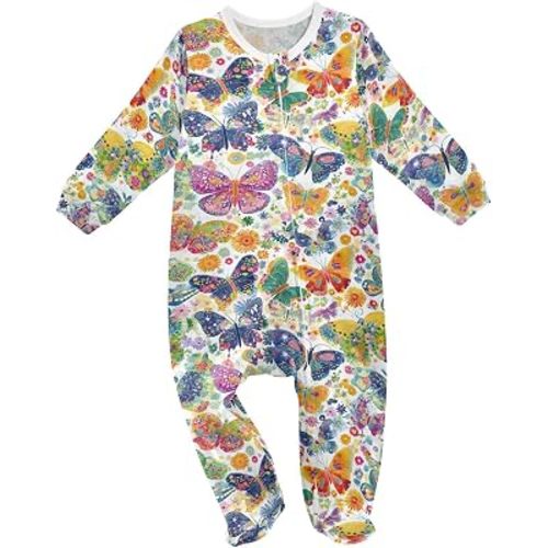 Colorful Butterflies Baby One Piece Snug-Fit Footed Onesie Cotton Pajamas for 3-24M Toddlers Boys Girls