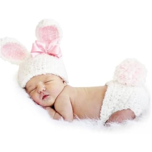 ForBaysy Newborn Photography Props Boy Girl Crochet Bunny Costume Set Baby Photo Shoot Outfits with Rabbit Ear Hat