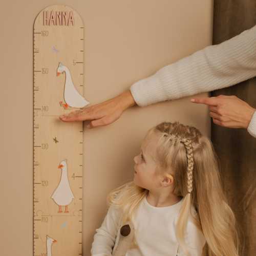 Neutral Nursery Growth Chart: Wooden Height Ruler Wall Art with Goose Decor