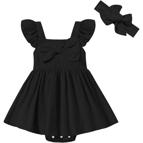 DREAM BUS Newborn One-piece Romper Dress Infant Ruffle Sleeveless Bodysuit with Headband Baby Clothes Baby Girl Jumpsuits