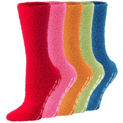 Debra Weitzner Women’s Soft Fuzzy Slipper Socks – Non-Slip Plush Cozy Socks Solid Print 5 Pairs