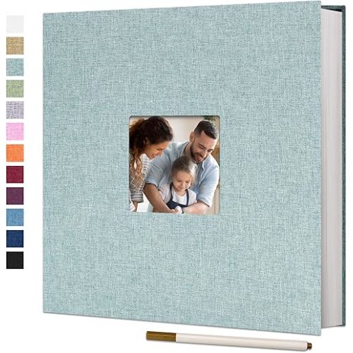 Vienrose Large Photo Album Self Adhesive for 4x6 8x10 Pictures Linen Scrapbook Album DIY 60 Blank Pages with A Metallic Pen