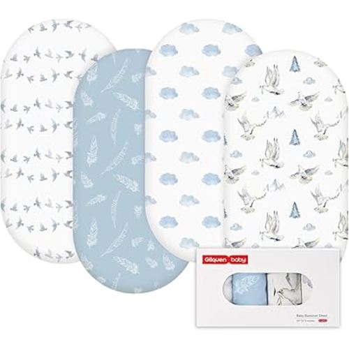 Gllquen Baby Bassinet Sheets 4 Pack Fitted Mattress Sheet Fashionable Floral Pattern 32"X16" Pigeon