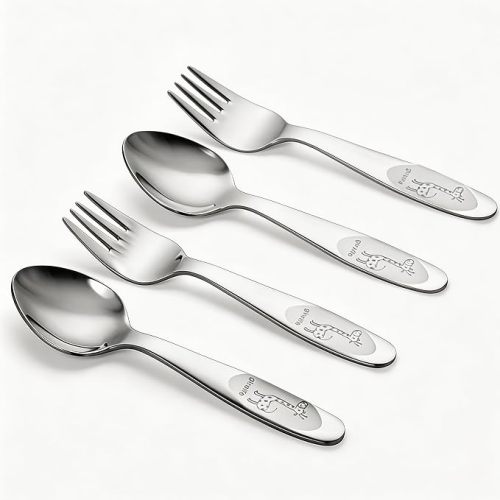 Toddler Forks Spoons, 18/10 Stainless Steel Self-Feeding, Dishwasher Safe