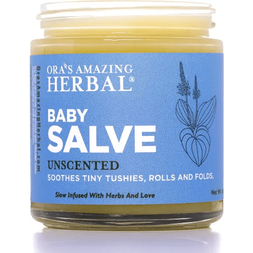 Baby Salve, Diaper Balm Ointment, Drool Rash Prevention, Natural Diaper Cream, Calendula Thyme Burdock Cream, Baby Eczema Acne and Rash Treatment, 4 oz, Ora’s Amazing Herbal
