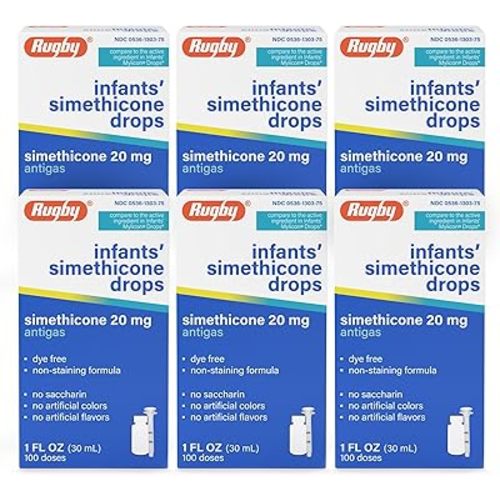 Rugby Dye-Free Infants' Gas Drops - Simethicone 20 mg Liquid Drops for Newborns, Babies, Toddlers, and Kids - Fast Relief from Gas Discomfort - No Artificial Colors or Flavors - 1 Fl. Oz. (6 Pack)