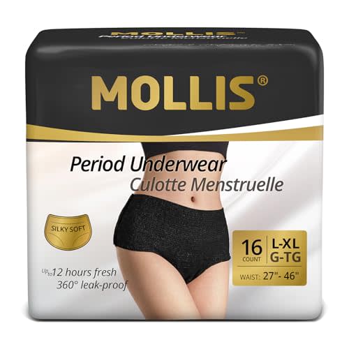 MOLLIS Disposable Period Underwear for Women, Postpartum Panties, Maternity Knickers Heavy Flow Leak Proof, Black (Large/XLarge, Count, 16)