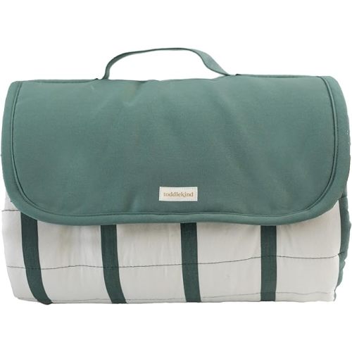 Toddlekind Premium Indoor/Outdoor Playmat & Picnic Blanket, Organic Quilted Cotton, Water-Resistant, Anti-Slip, Reversible Design, Spacious Play Mat for 6 People, Easy Roll-Up w/Carry Handle, Forest