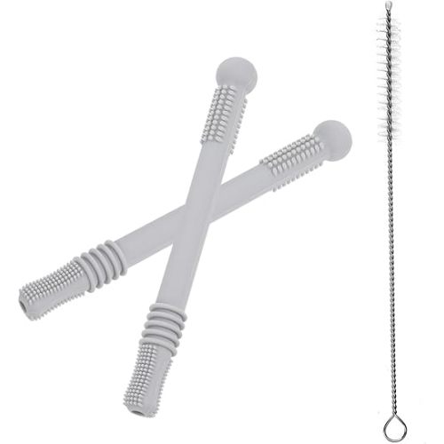 KOMBIUDA 2pcs Soft Silicone Straw Shape Teething for Relief Safe Molar Rods for Gentle Gum Care Portable