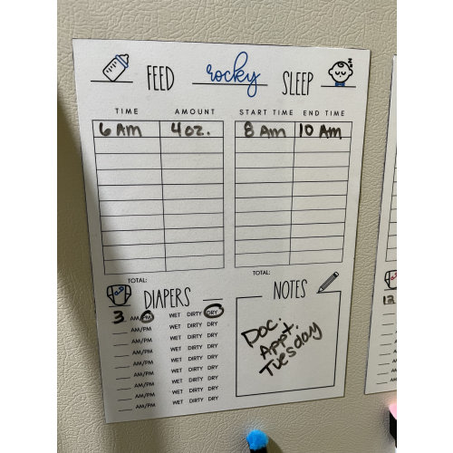 Magnetic Dry Erase Daily Baby Tracker - Blue “Baby Boy”
