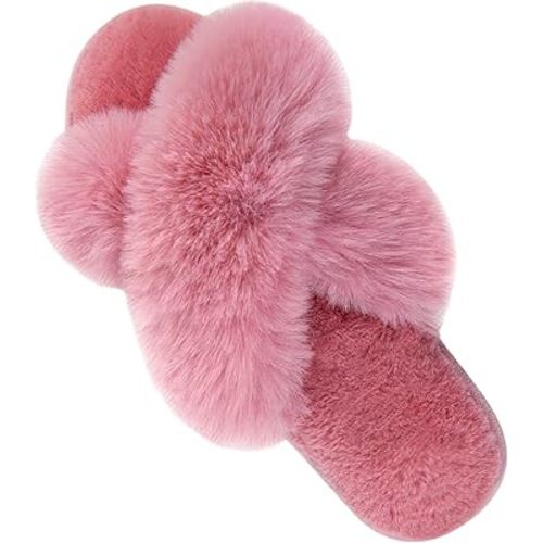 Parlovable Women's Cross Band Slippers Fuzzy Open-Toe Memory Foam