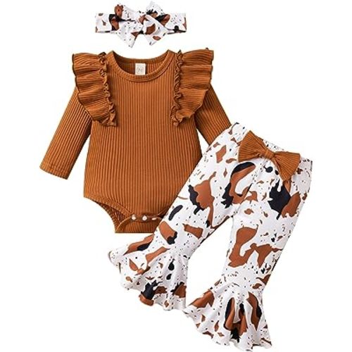 Newborn Baby Girl Clothes Ribbed Romper Cute Bow Headband Fall Winter Outfits