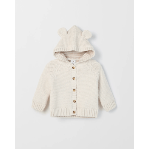 Baby Organic Cotton Hooded Knit Cardigan - Oatmeal marle