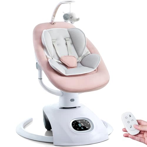 Baby Swing Pink Auto Swing for Newborn, with Remote Control, 5 Speed Adjustments, 13 Music Mamroo