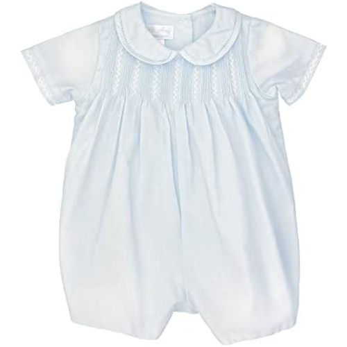 Petit Ami Baby Boys' Romper with Pintucks and Feather Stitching