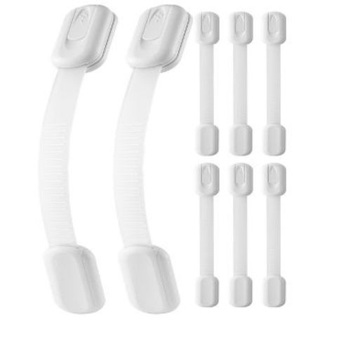 VEVOR Child Safety Strap Locks, 8 Packs Adjustable Baby Proofing Cabinet Locks, 3M Adhesive Cabinet Drawer Door Latches, No Drilling Required, White
