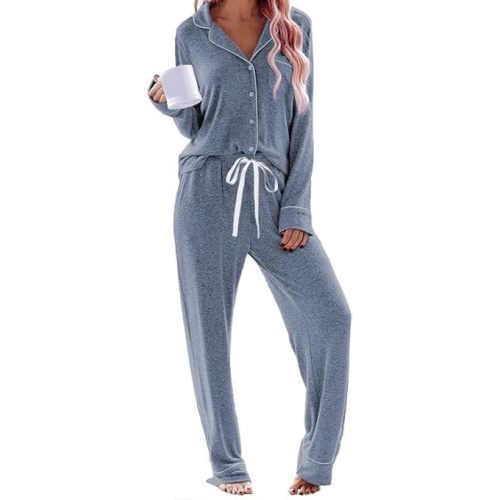 JEYONG Women's Pajama Set – Long Sleeve Button Down Postpartum Lounge Sets – Soft Loungewear Sleepwear Set Cozy PJs for Women
