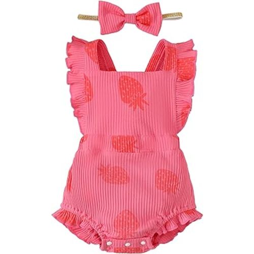 Fullfamous Baby Girl Ruffled Jumpsuit and Headband Set
