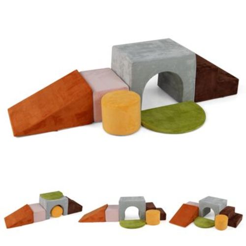 Costway 6PCS Foam Climbing Blocks, Velvet Indoor Climb & Crawl Activity Playset for Kids Multicolor