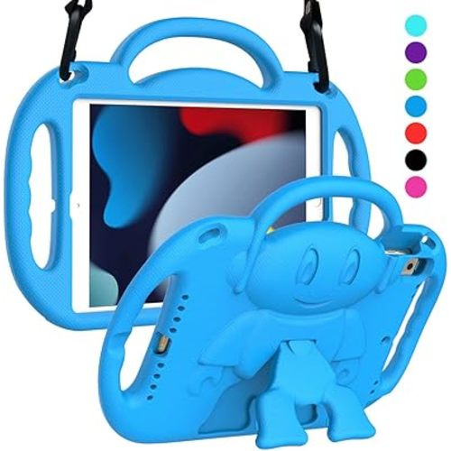 SUPLIK Kids Case for iPad 9th/8th/7th Generation (10.2 inch, 2021/2020/2019), iPad 10.2" Protective Case with Shoulder Strap Handle Stand for Apple iPad 7th/8th/9th Gen, Blue