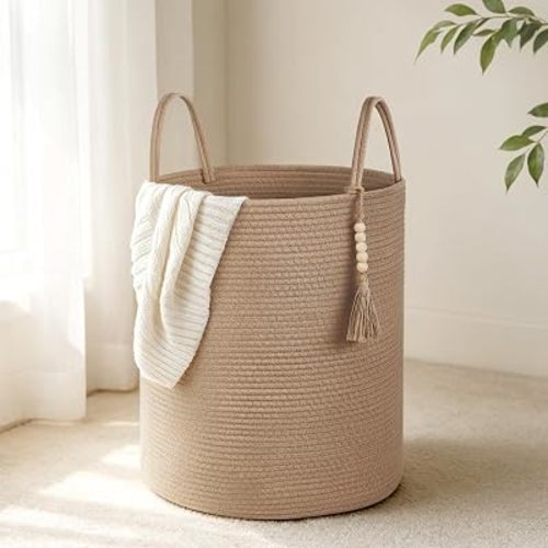 Dahey Large Laundry Hamper, Jute Woven Storage Basket for Blankets & Plants