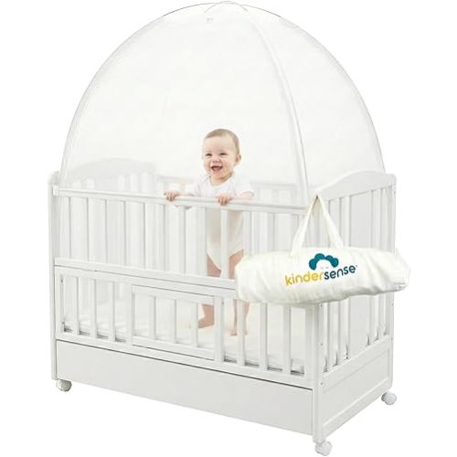 KinderSense® - Baby Safety Crib Tent - Premium Toddler Crib Topper to Keep Baby from Climbing Out - See Through Mesh Crib Net - Mosquito Net - Pop-Up Crib Tent Canopy