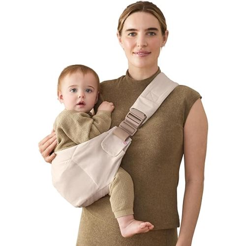 Ergobaby Upsie Sling Baby Carrier for Babies and Toddlers 6-48 Months (17-45 lbs) - 2-Position Ergonomic Baby Carrier with Front Storage Pocket, Hip-Healthy Positioning - Natural Beige